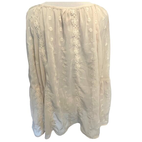 Knox Rose Cream Embroidered Peasant Top Womens Large Boho Bell Sleeve Romantic - Picture 3 of 7